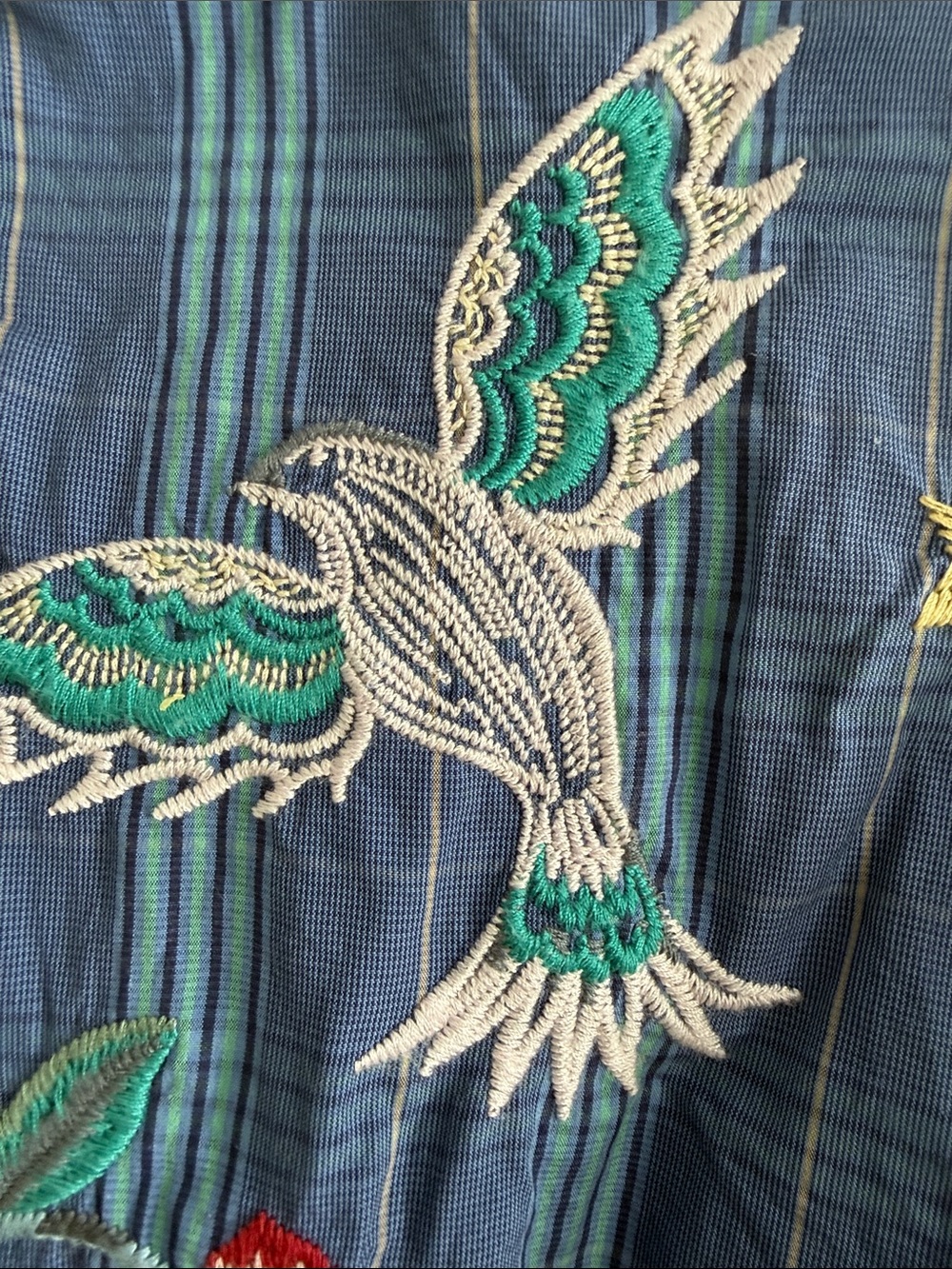 Johnny Was Blue Embroidered Floral & Bird Button-Down Shirt - Picture 3 of 6